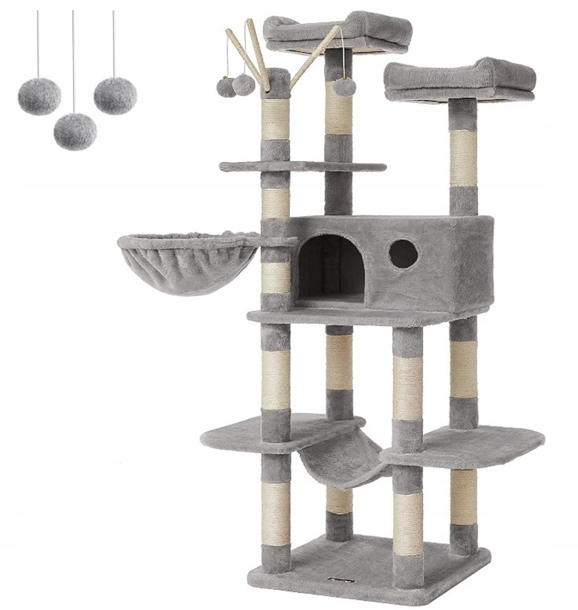 Feandrea Kattentoren 164cm - Grote, Stabiele Krabpaal met Hangmat & Mand
