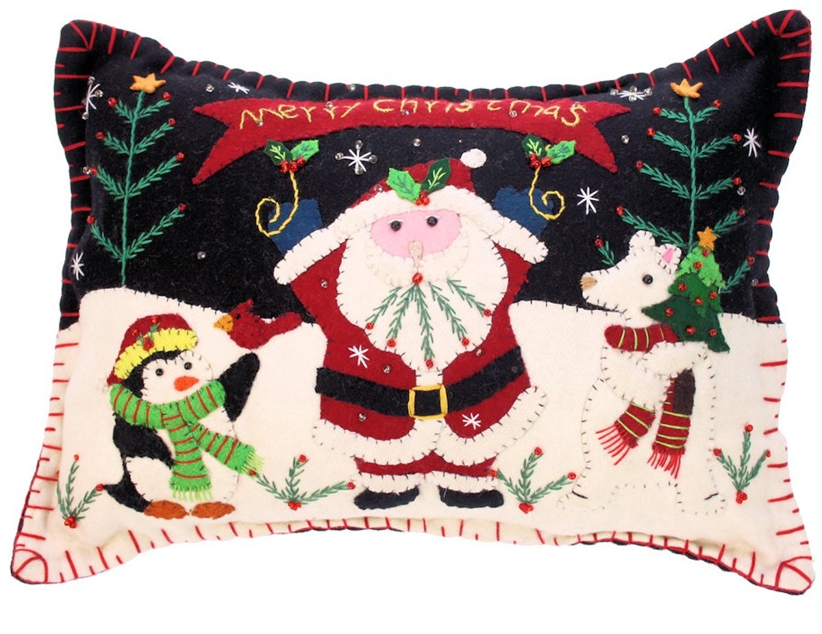 Kussen Kerstman/Pinguïn/Ijsb, vilt incl vulling 35x10x25,5cm