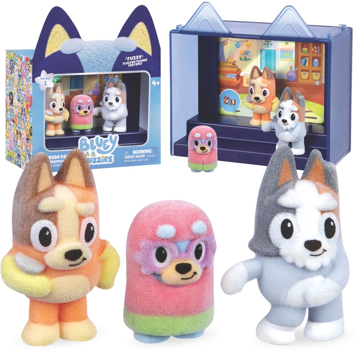 Bluey FIGURENSET Oma's, kinderfiguren Serie 1, VELOURS FIGUREN 4+