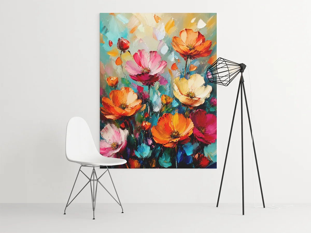 Canvas Schilderij Bloemen - Kleurrijke Wanddecoratie - 75 x 100 cm