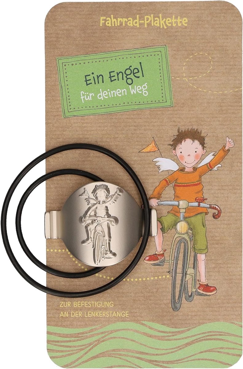 Bicycle plaque with guardian angel motif made of stainless metal with elastic rubber ring - ShopVlot