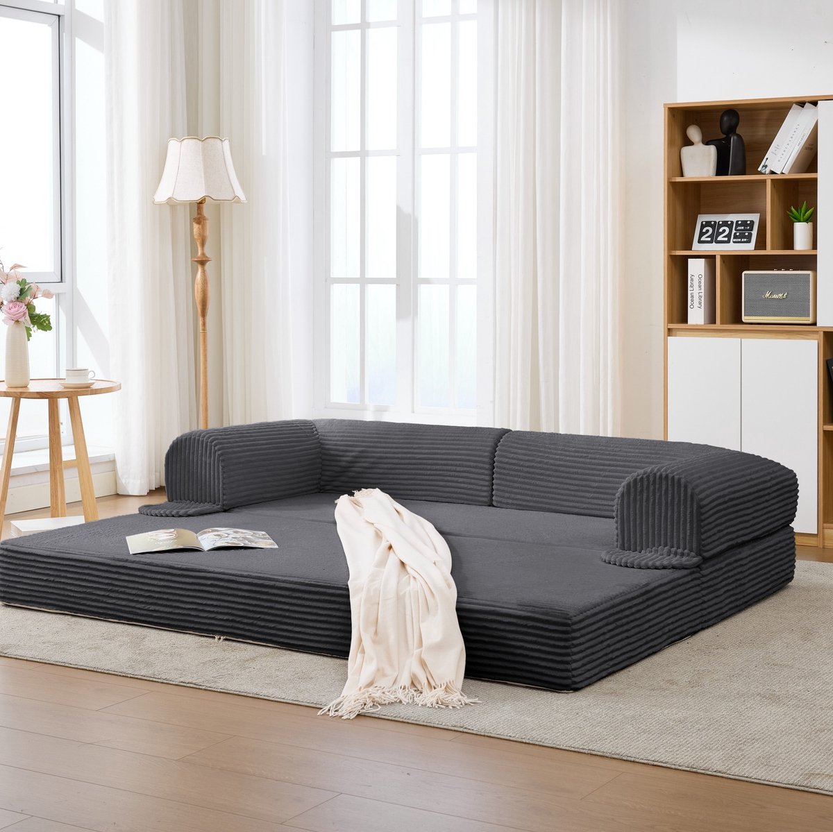 MODENUIT Slaapbank 2-zits 202 x 84 x 62 cm - Uitklapbaar Bed - Voor Woonkamer En Gastenkamer - Stof - Grijs