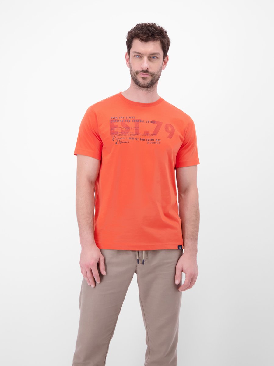 LERROS T-shirt van katoen met print op de borst , Maat: XXL , Kleur: VIVID RED , 100% katoen