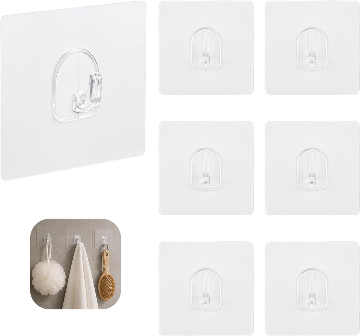 6 stuks voor magische haken, originele zelfklevende haken, transparant, herbruikbaar, zelfklevend, sterk, belastbaar - ShopVlot