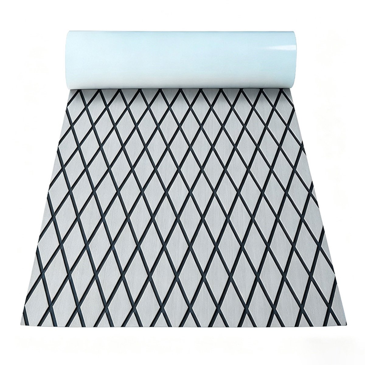 Zelfklevende EVA bootmat 240 x 90 cm - 6 mm antislip dekmat - Grijs/zwart ruitpatroon
