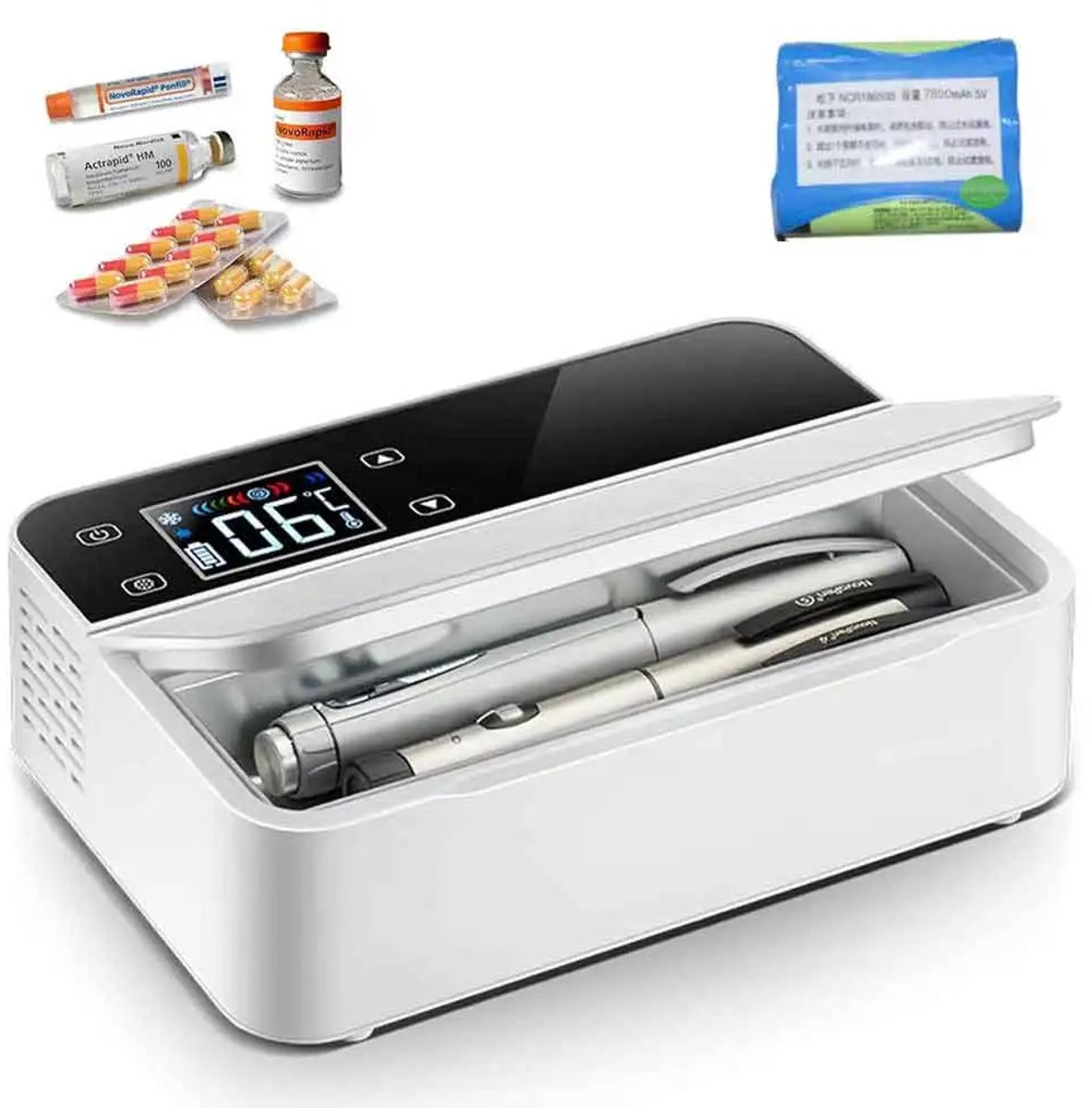 NC Insuline Koelkast - Diabetes koelbox - Medische koeling voor op reis/ auto - LCD display -Draagbare Medicijn Koelbox - 0 tot 18 °C - 7800 mAh - USB Oplaadbaar
