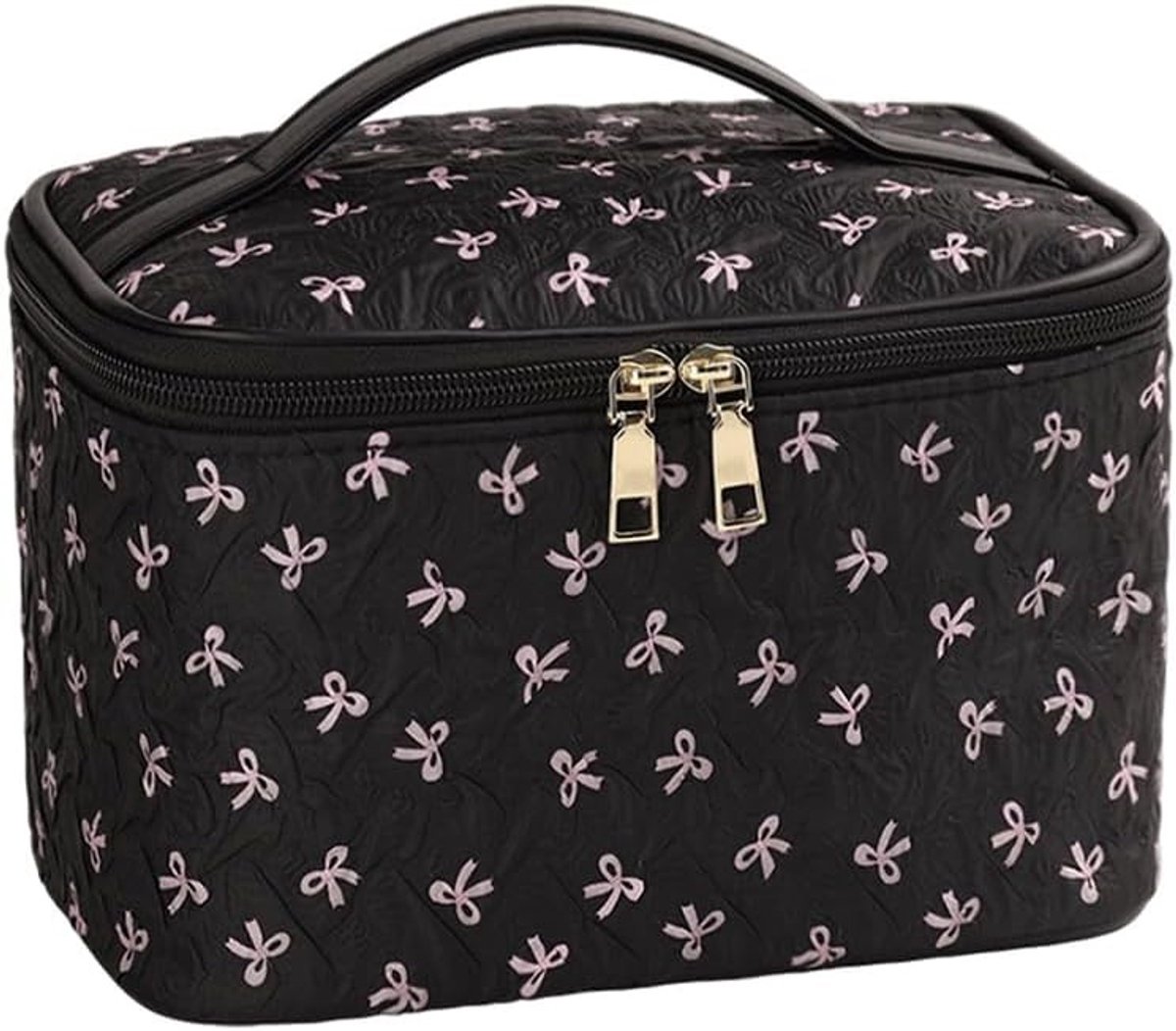 Make-uptas - Zwart - 22 x 15 x 15 cm - Polyester met Handvat en Scheidingswand - Voor Vrouwen en Meisjes