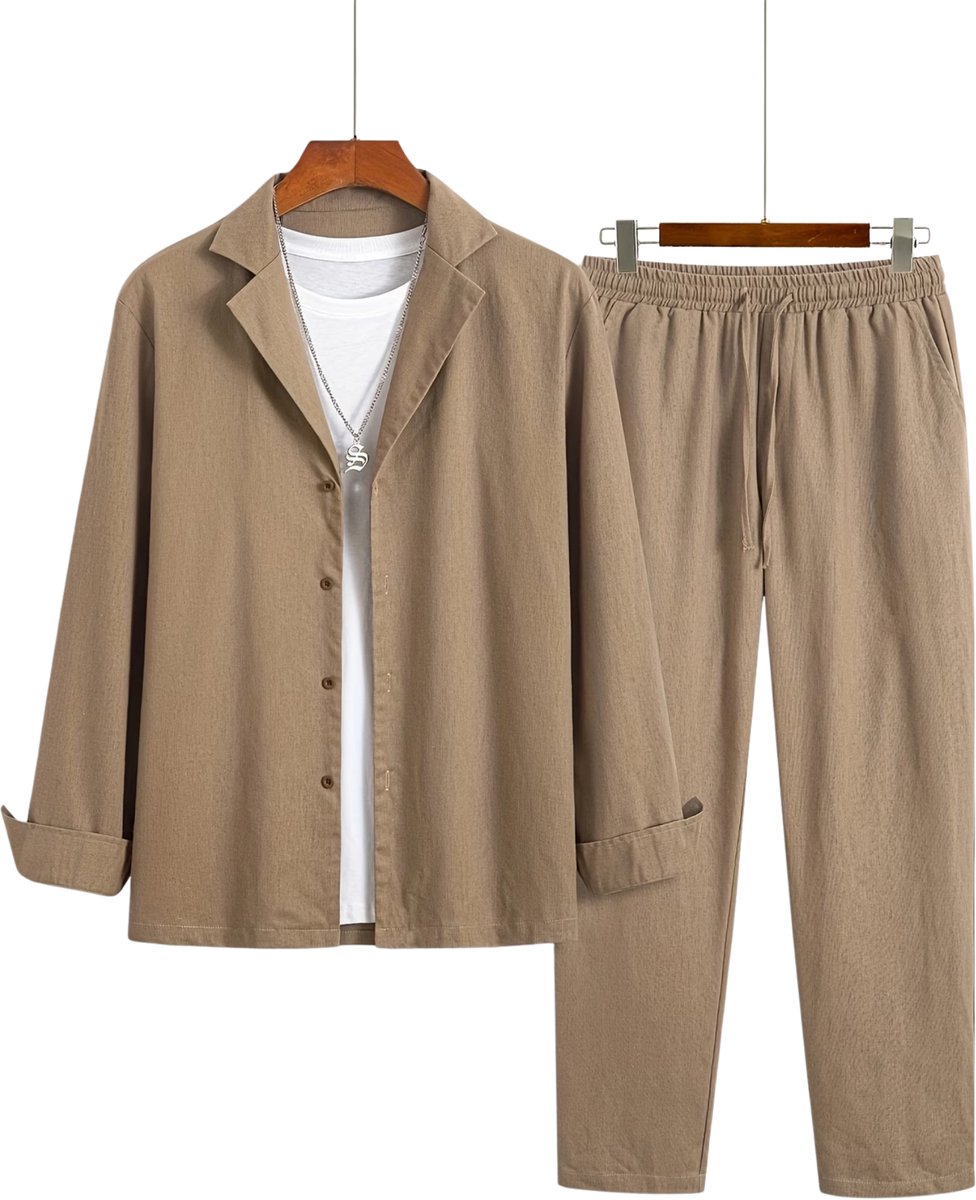 Currero 3 Delig Herenpak Met Overhemd - Suit 2 Delig - Tailored Fit Kostuum - Business Pak - Trouwpak - Smoking - Tuxedo Stijl - Bruiloft, Kantoor & Feest - Kameel XXL