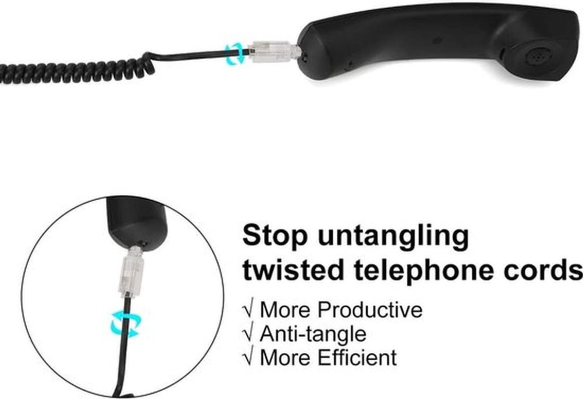 Telefoonkoord Ontwarring - Rotating 360 - Geschikt voor RJ11 - Voorkomt Verstrikking - Eenvoudige Installatie - Hoogwaardige Geluidskwaliteit - Telefoonaccessoire