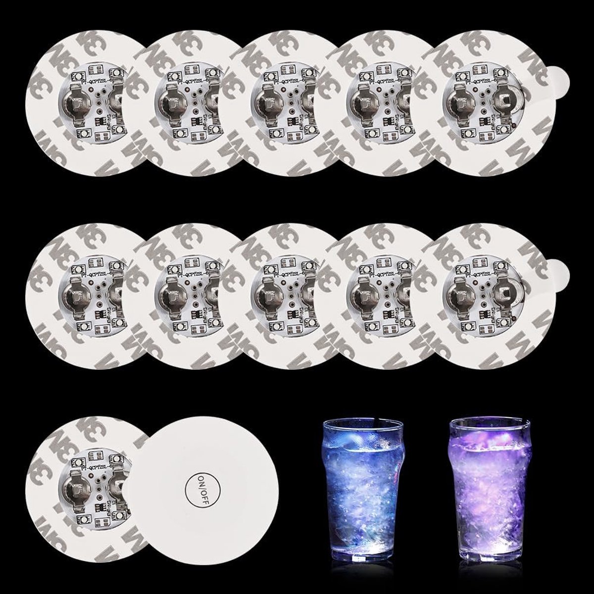 LED stickers pack van 12 - 6 cm zelfklevende lichtstickers - 7 kleuren met flitsmodi - ShopVlot