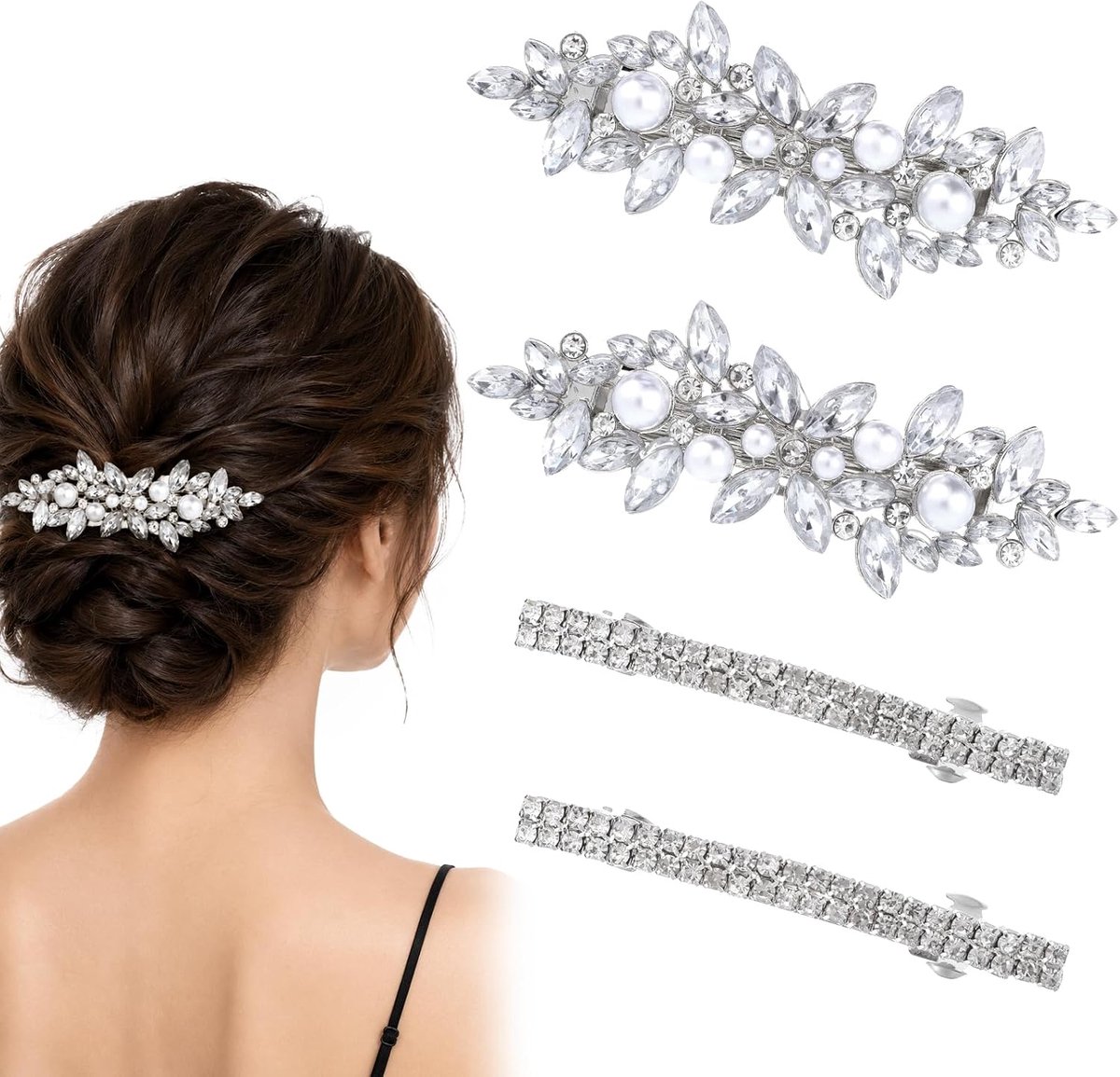 Haarspeld strass 4 stuks - zilver - bloemen ontwerp - voor glamour kapsels - ShopVlot