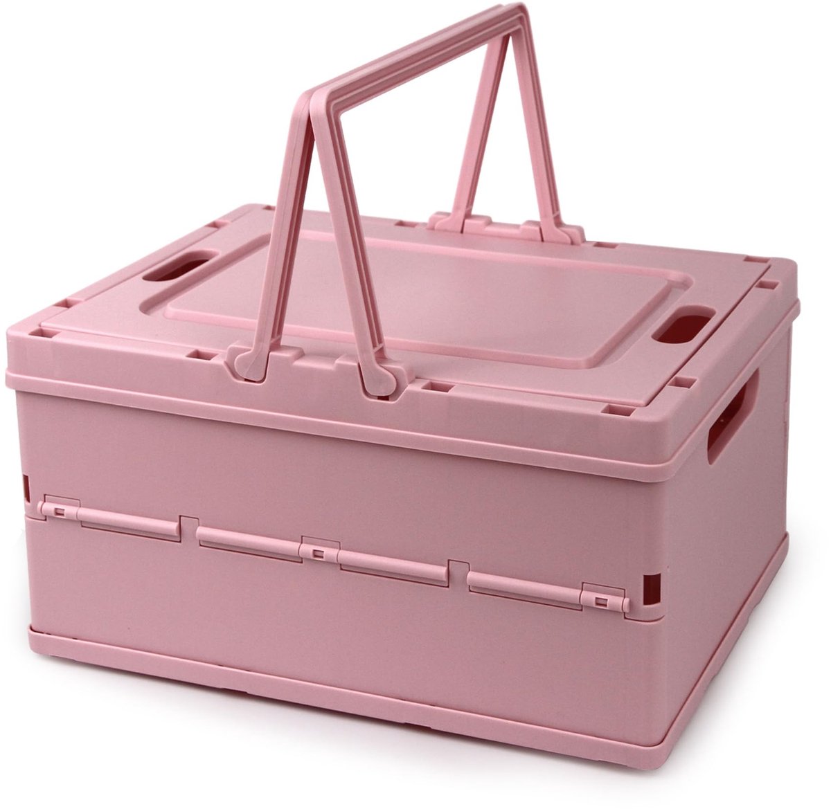 Famanu – Opvouwbare opbergkrat, plastic opbergdoos met deksel en handvat, roze, ideaal voor het organiseren van spullen