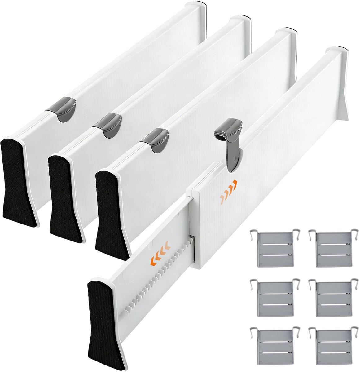 Famanu – Set van 4 ladeverdelers, verstelbaar, lengte 37,5-54 cm, hoogte 10 cm, lade-organizer voor keuken, kledingkast, make-uptafel, slaapkamer, commode, kantoor, opbergsysteem