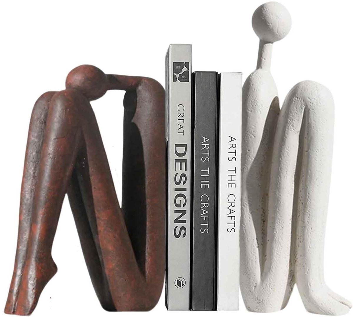 Famanu Set van 2 zware decoratieve boekensteunen van keramiek, abstracte figuren, voor boekenplanken en kantoor Zwart