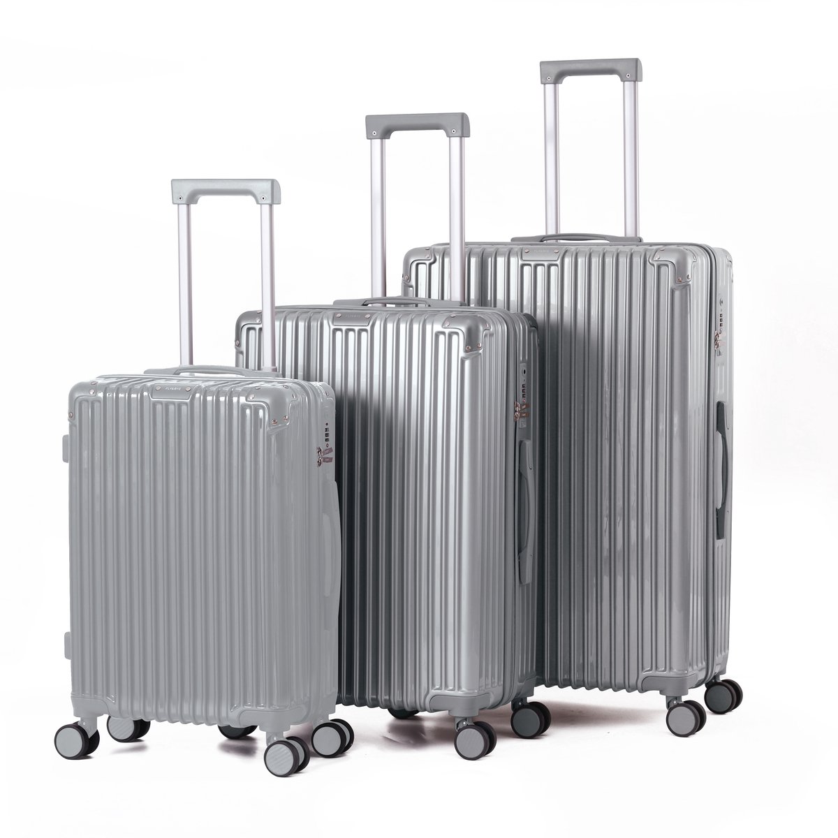 FLY&BYE® Kofferset Titan - S/M/L - 3 Delig - Complete Set - 39 Handbagage + 71 en 113L Ruimbagage - TSA Cijferslot - Zilver