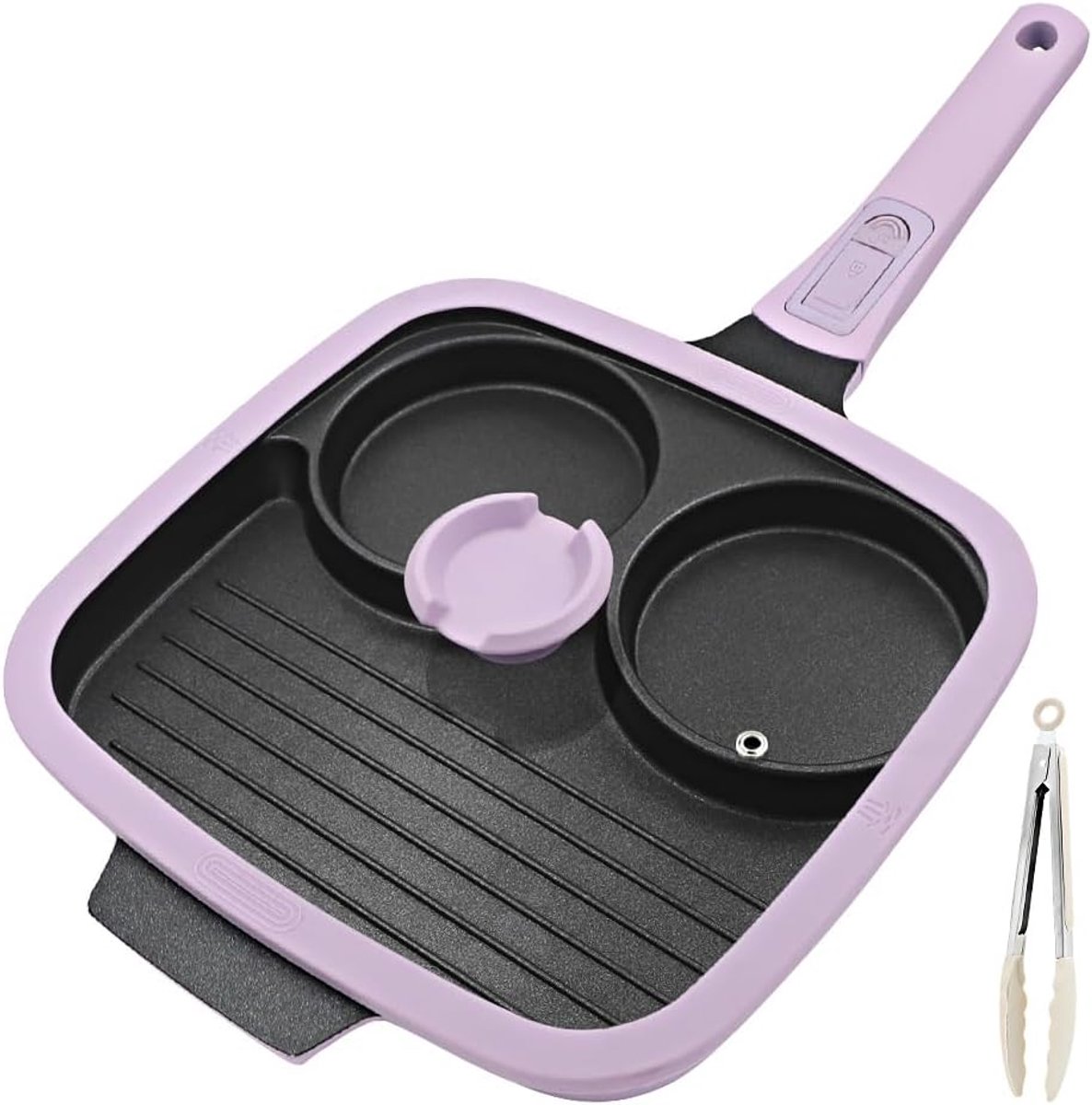 Fried Egg Pan, Egg Frying Pan with Lid Nonstick Pancake Pan With 3 Sections Aluminum Cooker For Breakfast, All Kinds - ShopVlot