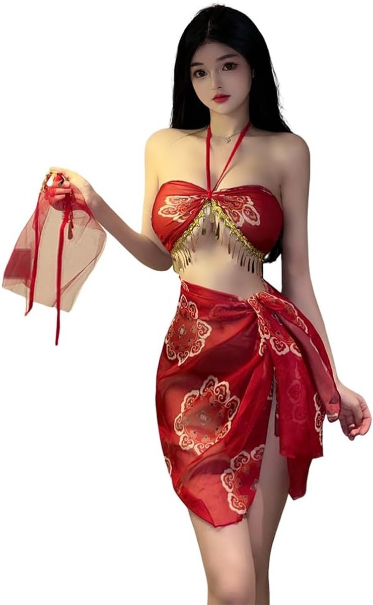 Women Sexy Lace Hanging Sleep Dress Chinese Dancer Dress Underwear - ShopVlot