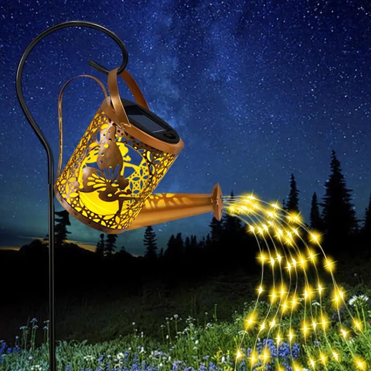 Comius Sharp Watering Can Lights with Shepherd Hook, LED Solar Watering Can Fairy Lights for Outdoor Garden Waterproof - ShopVlot