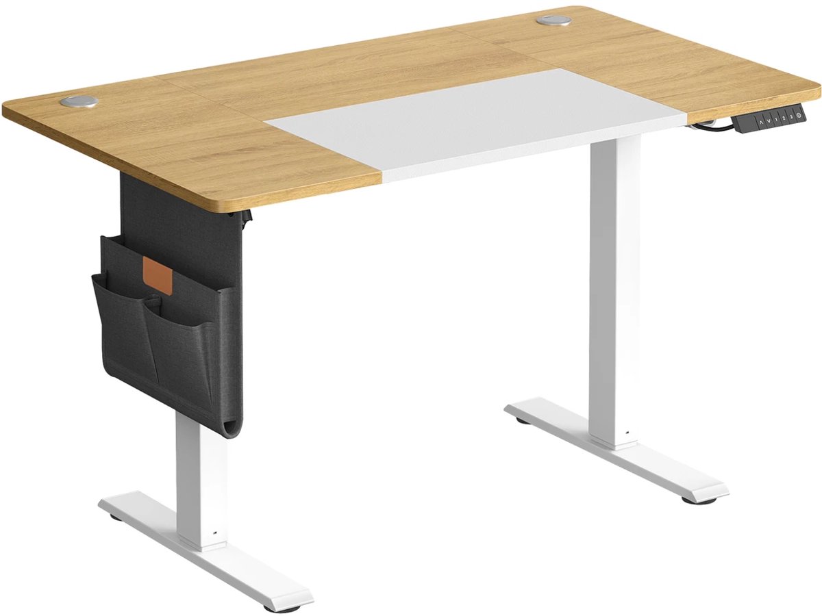 Elektrisch Verstelbaar Bureau 120x60 cm – Hoogte Verstelbaar Zit-Sta Bureau met Geheugenfunctie en USB-C – Naturel Eiken/Wit