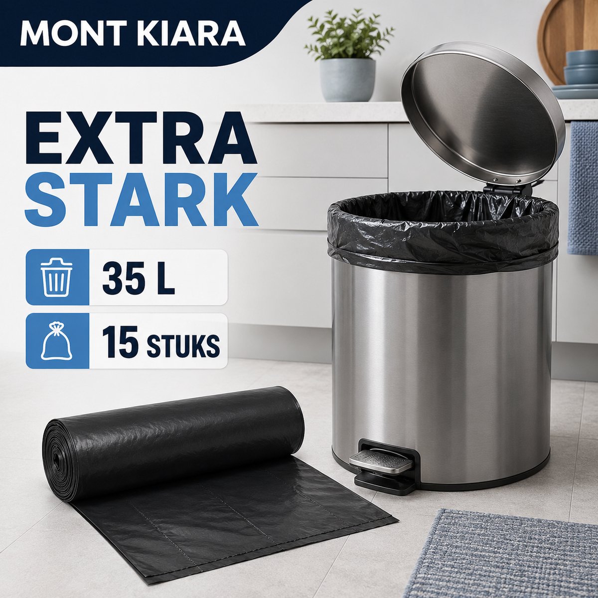 Mont Kiara Afvalzakken - 35 Liter - Extra Sterk - 15 Stuks - Zwart