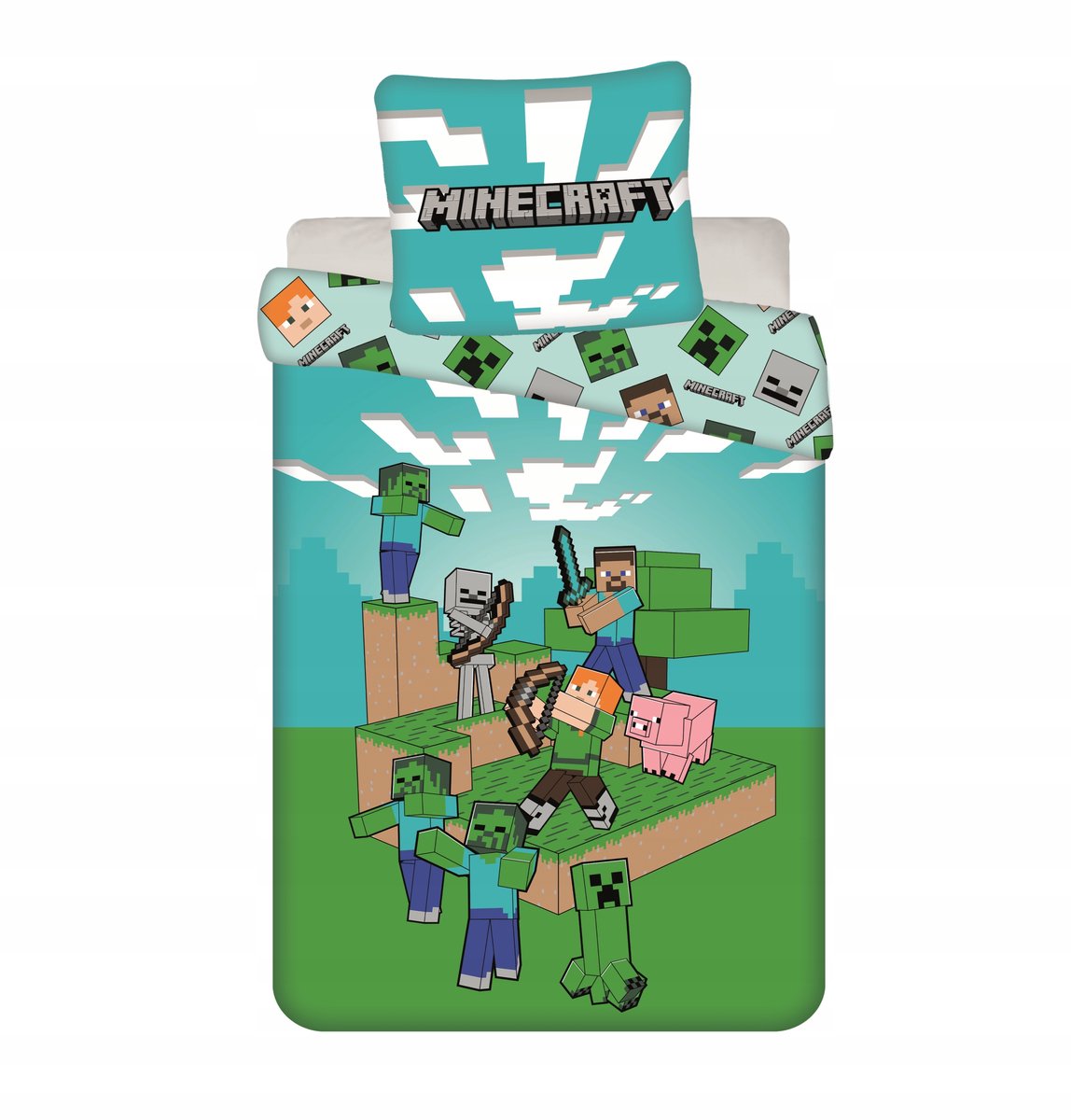 Minecraft Kinderbeddengoed Set 160x200cm - Alex, Steve & Baby Pig