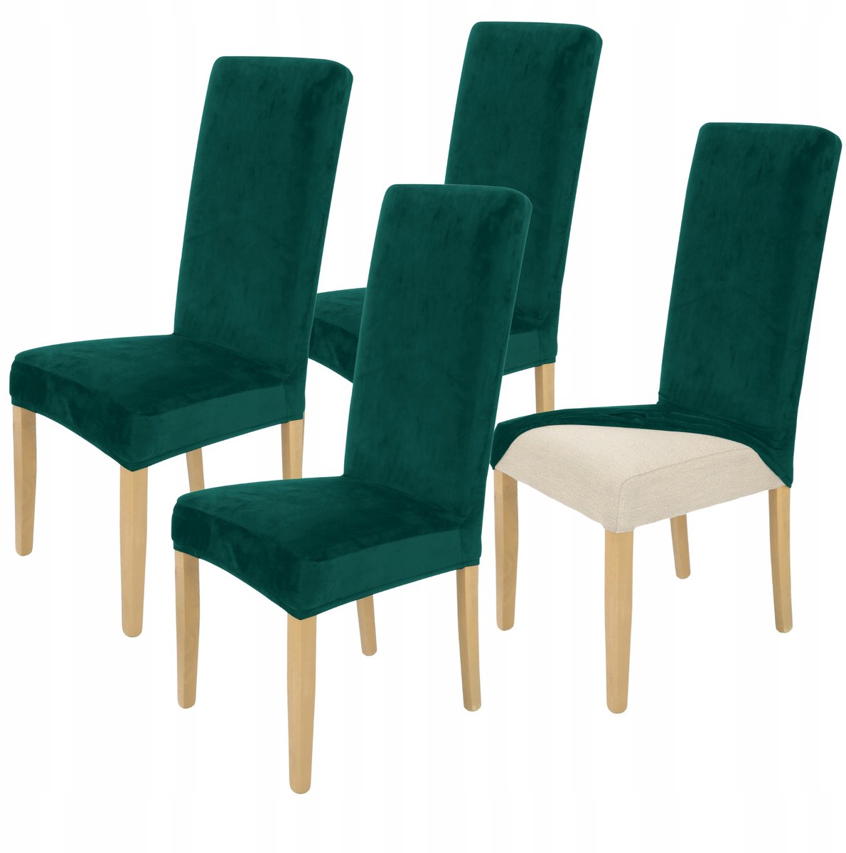 4x Stoelhoes Hoge Rugleuning Velours Donkergroen Dik & Elastisch