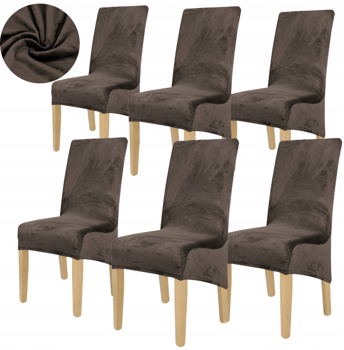 6x Luxe Velours Stoelhoes XL - Elastiek & Universeel - Cacaobruin