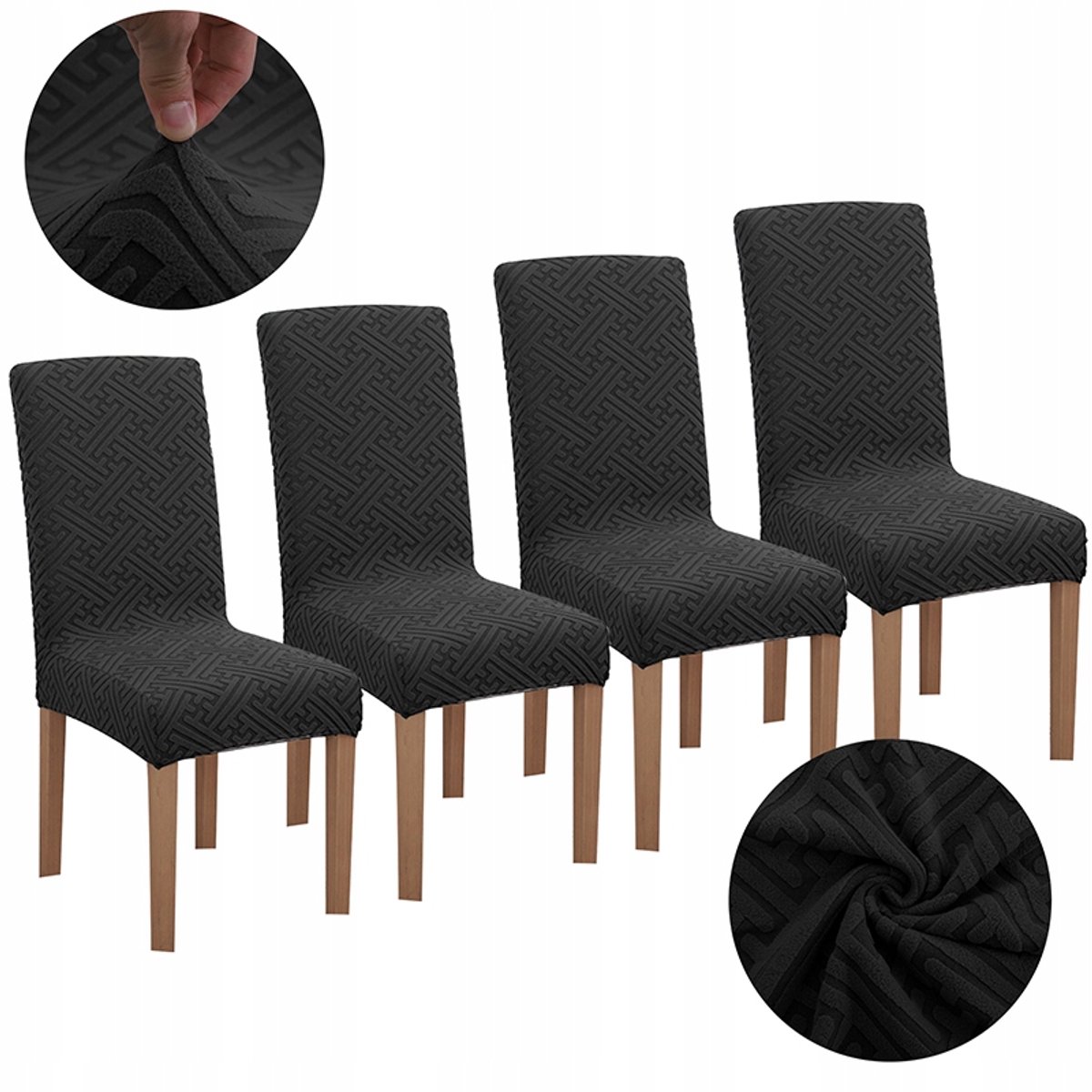 Set van 4 Luxe Stoelhoes Jacquard Zwart - Dik & Duurzaam