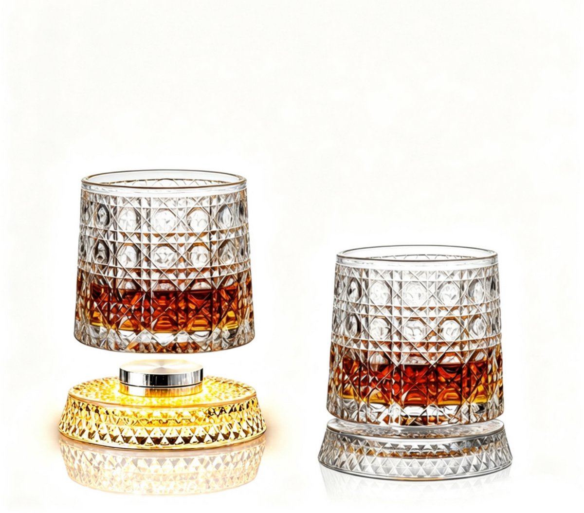 Casalora 270 ml Whiskeygla - 360° - Roterende Bodem met LED Verlichting - Drinkglas voor Whisky en Sterke Dranken - A