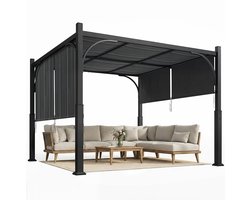 Outsunny Pergola Tuinhuisje - Gegalvaniseerd metaal, polyester - 300 x 300 x 228 cm - Donkergrijs
