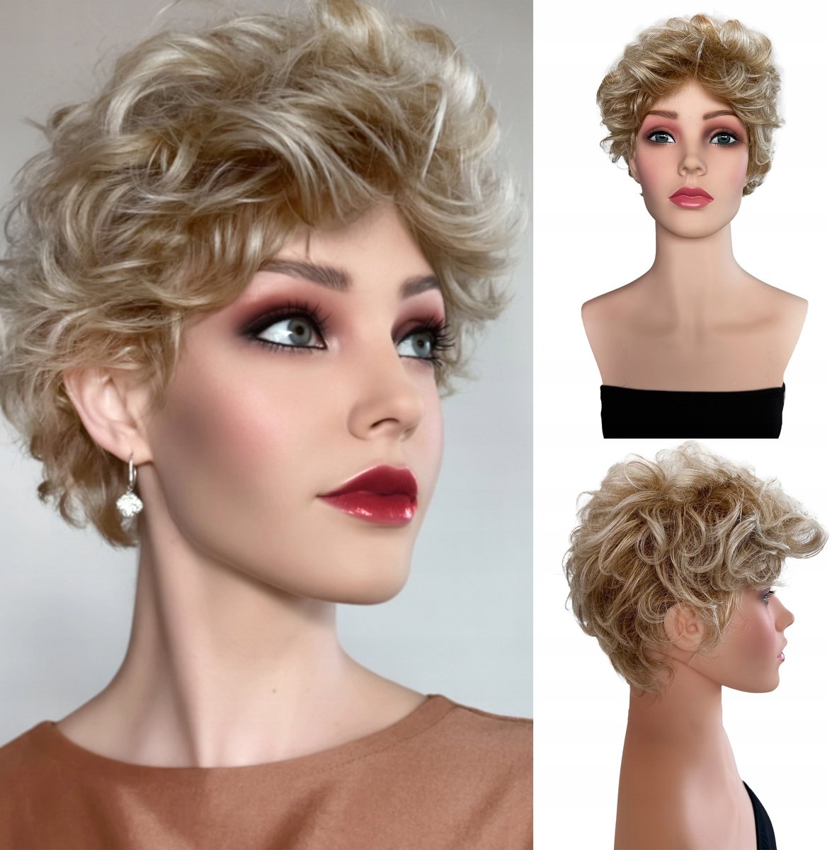 Dames Synthetische Pruik Kort Blond Krullend Haar
