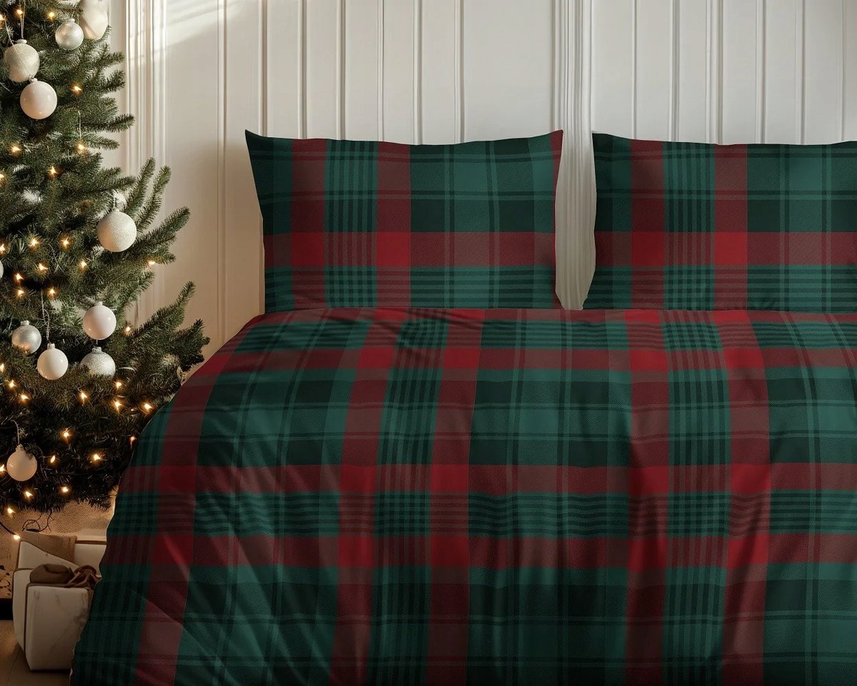 Detexpol Kerst Dekbedovertrek HOME SATIJN Katoen Satijn Rood Groen