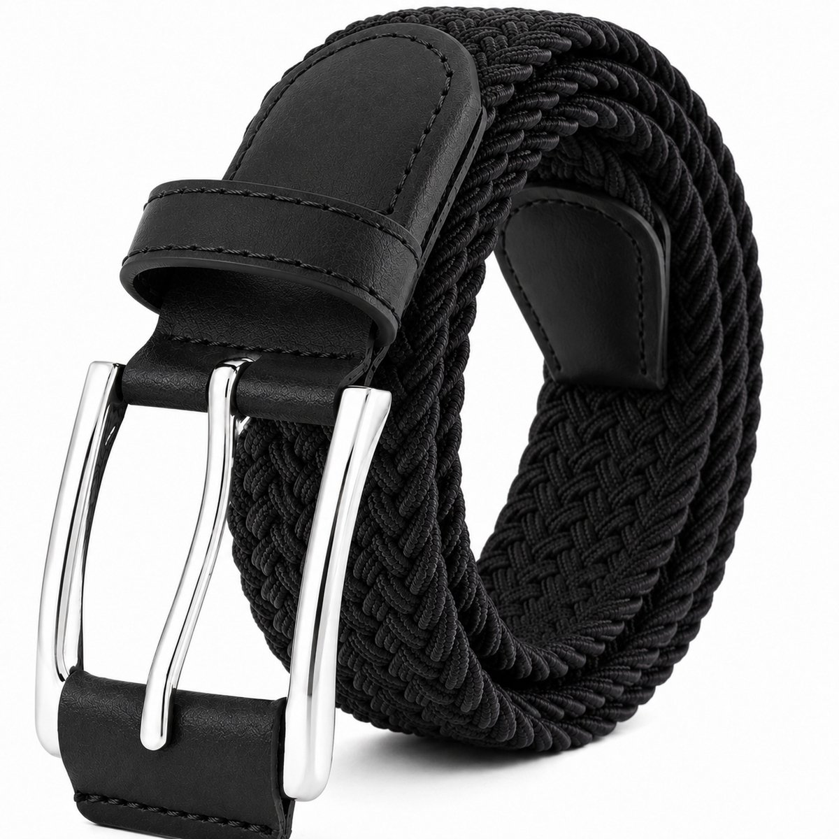 Leren Riem, Stoffen Riem, Stretchriem, Elastische Gevlochten Riem (Rekbare en Elastische Riem voor Dames en Heren), Breedte 3,5 cm, Lengte 125 cm