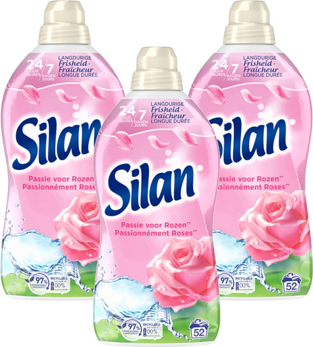Silan Passie Voor Rozen – Multipack - Wasverzachter – 3432ml (3x1144ml)– 156 (3x52) Wasbeurten