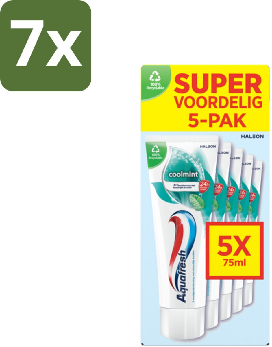 Aquafresh Tandpasta Coolmint - Fris en Beschermend - Voordeelverpakking - 5 tubes - Bulkverpakking - 7 stuks