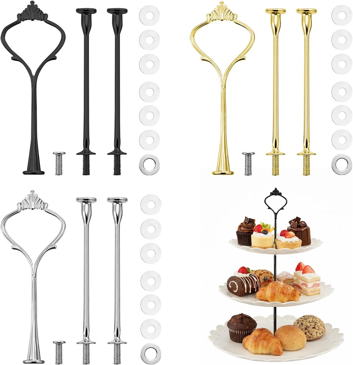 Etagère set van 3 - trendy kleuren - ideaal voor bruiloften - veelzijdige presentatie - ShopVlot