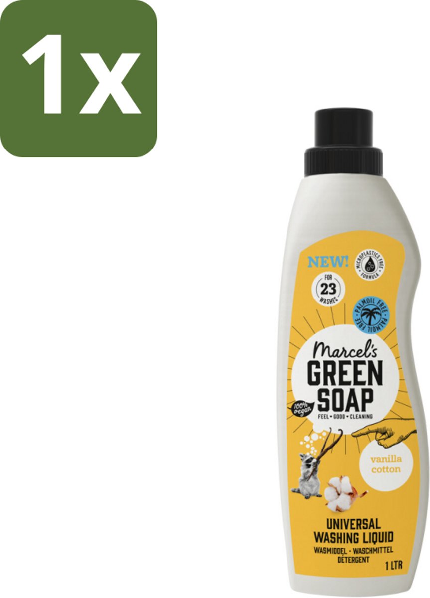 Marcel's Green Soap - Vloeibaar Wasmiddel - Katoen & Vanille - Effectief & natuurlijk - 23 Wasbeurten - 1 Liter - 1 stuk