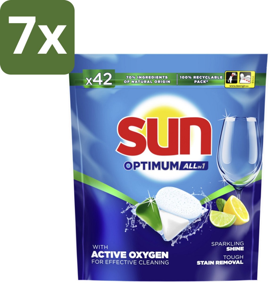 Sun - Vaatwascapsules - Optimum All-in-1 Citroen met Active Oxygen - 42 capsules - Bulkverpakking - 7 stuks