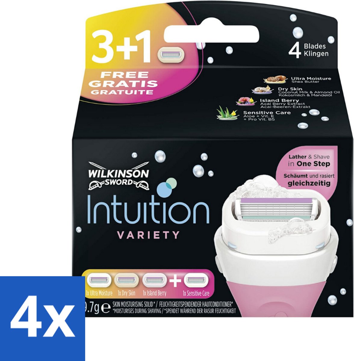 Wilkinson Sword - Navulmesjes - Intuition 2-in-1 Variety - Diverse Gevoelige Huidtypes - 4 mesjes - Voordeelverpakking - 4 stuks