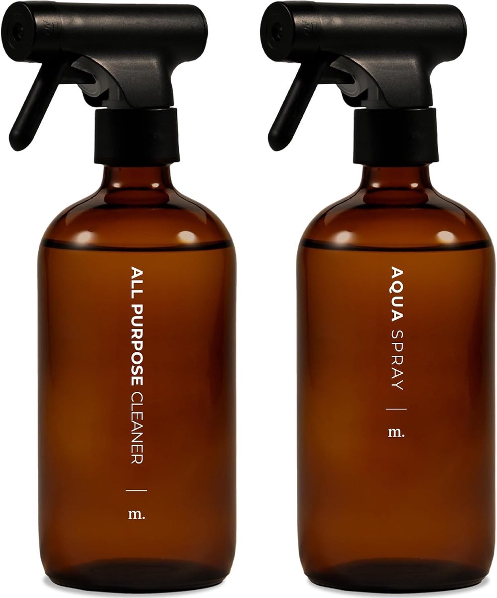 MaisoNovo Glass Spray Bottles for Cleaning 2 - Amber 500ml Refillable Water Spray Bottle Glass Includes 16 Labels - ShopVlot