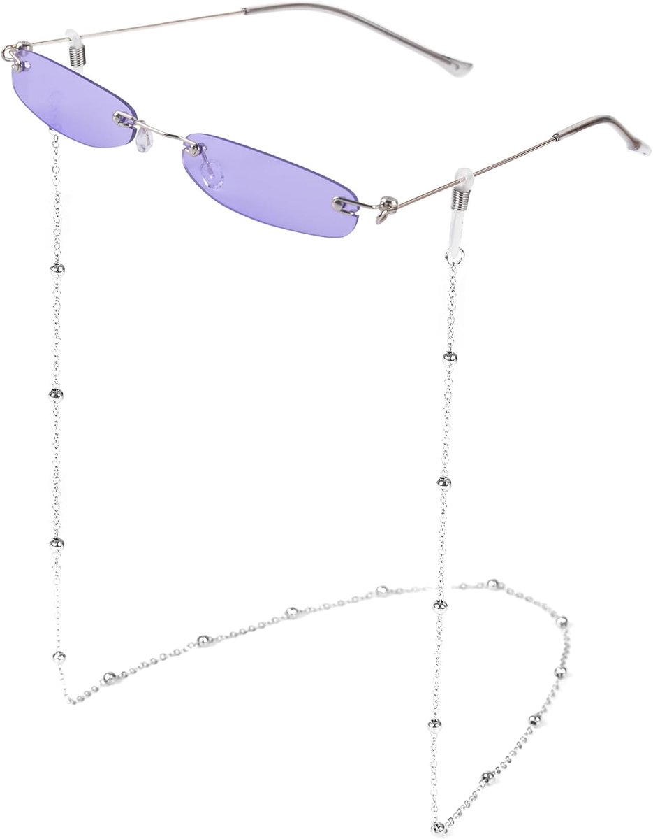 Ultra Small Sunglasses Rectangular Frameless, Eyeglass Cords, Multicolor Lenses, Fashionable Accessories for Women - ShopVlot