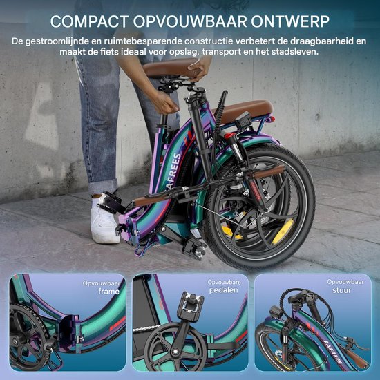 Fafrees 25AH Elektrische vouwfiets - E-Bike - 20 x 3.0 Inch Banden - Maximaal bereik 150 km - Shimano 7 versnellingen - 20 Inch opvouwbare City Commuter E-Bike - Elektrische stadsfietsen– Blauw van FAFREES — afbeelding 3