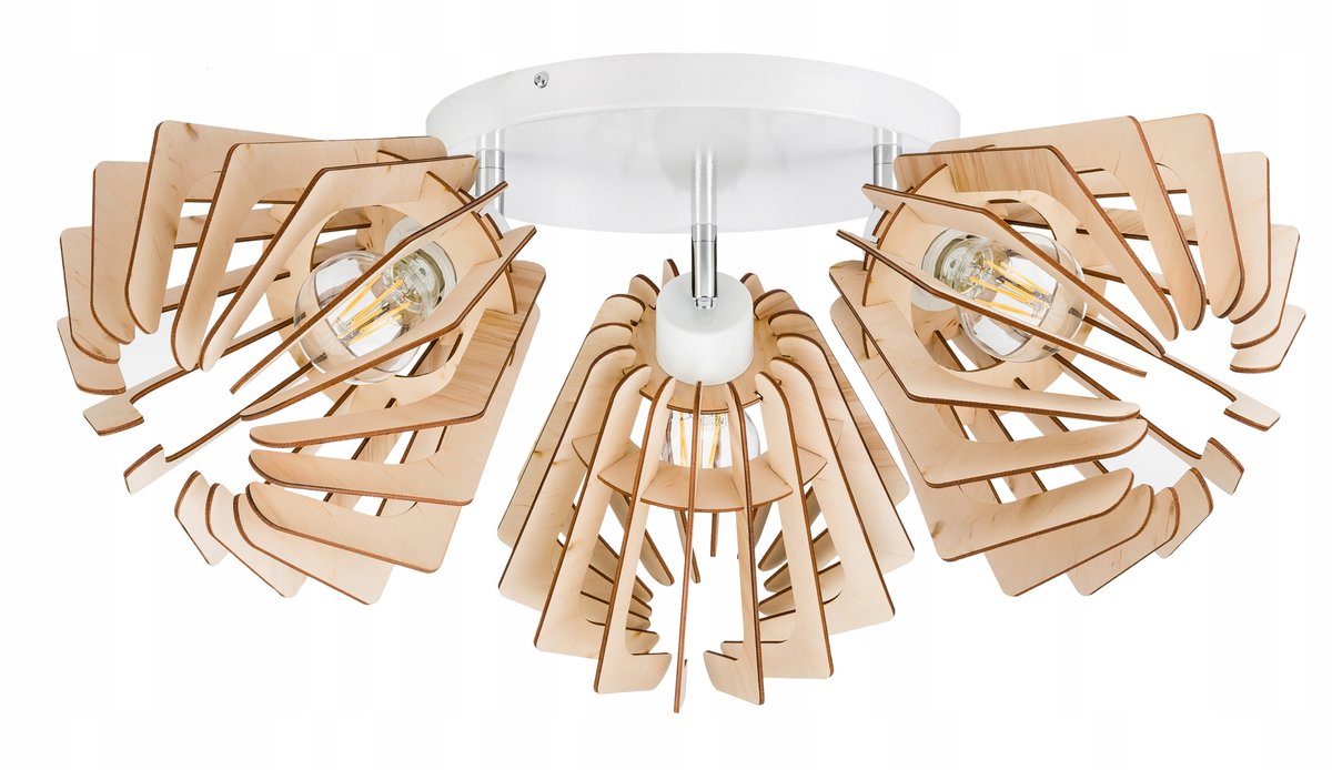Merkloze Plafondlamp met Houten Kap, 3xE27, Loft Stijl