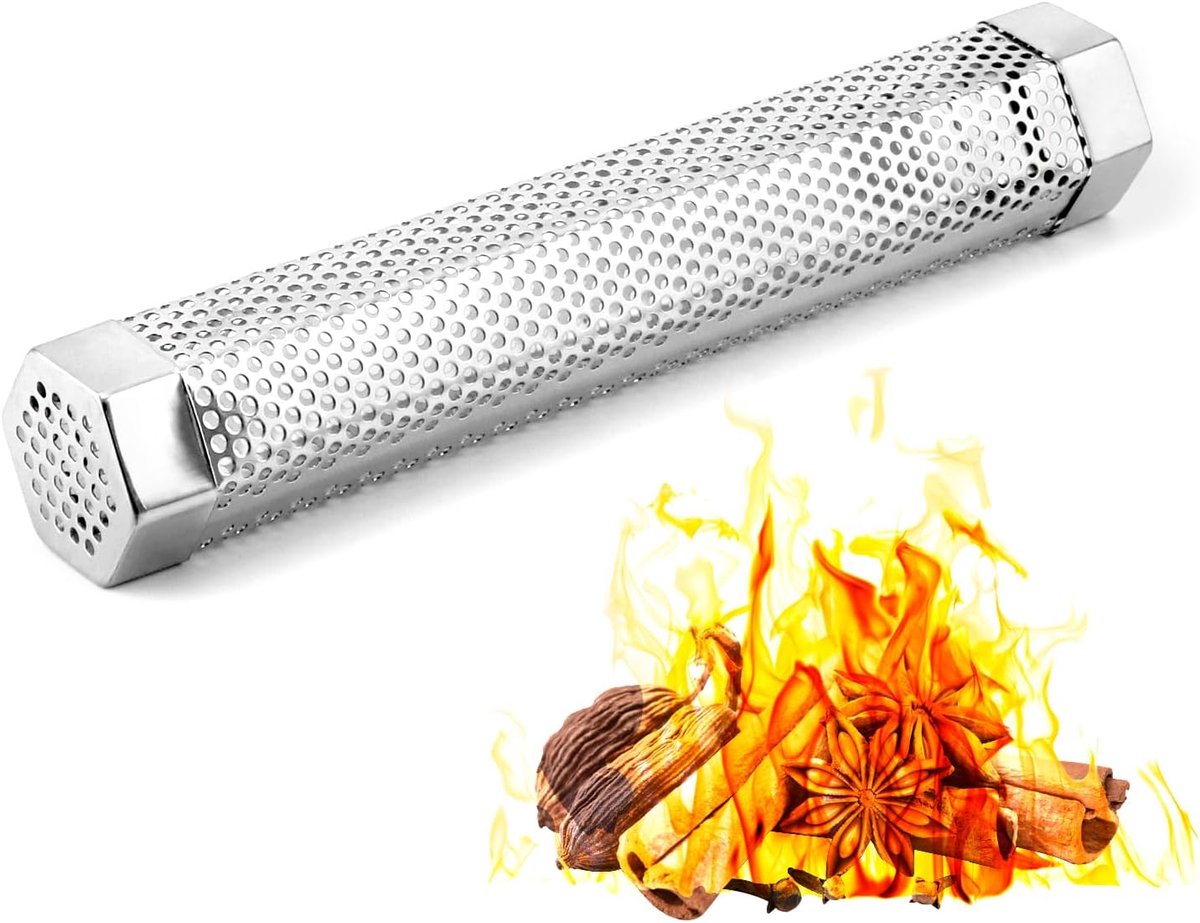 30 cm Roestvrijstalen Rookbuis voor Pelletgrill - Hoogwaardige Zeshoekige Koudrook Generator - Geschikt voor Warm en Koud Roken op Alle Grills