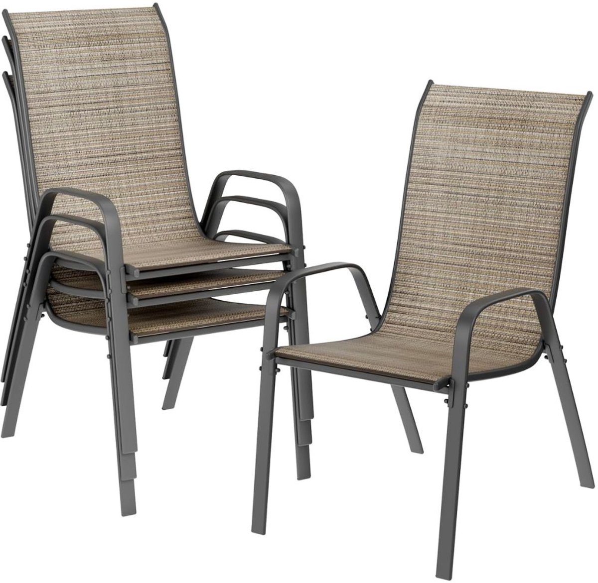 JCP® Tuinstoelen - Tuinstoelen Verstelbaar - Opvouwbare Tuinstoelen - Vlas Bruin - 69cm x 54cm x 93cm