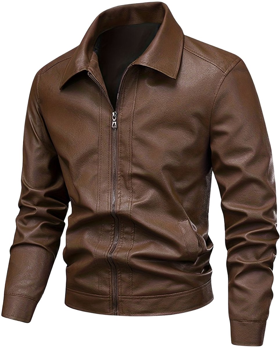 Currero Kunst Leren Jas Leather Jacket Lederen Jas Bomberjack Pilotenjack Blazer Biker Motorjas Motormuis Heren -1 Lichtbruin