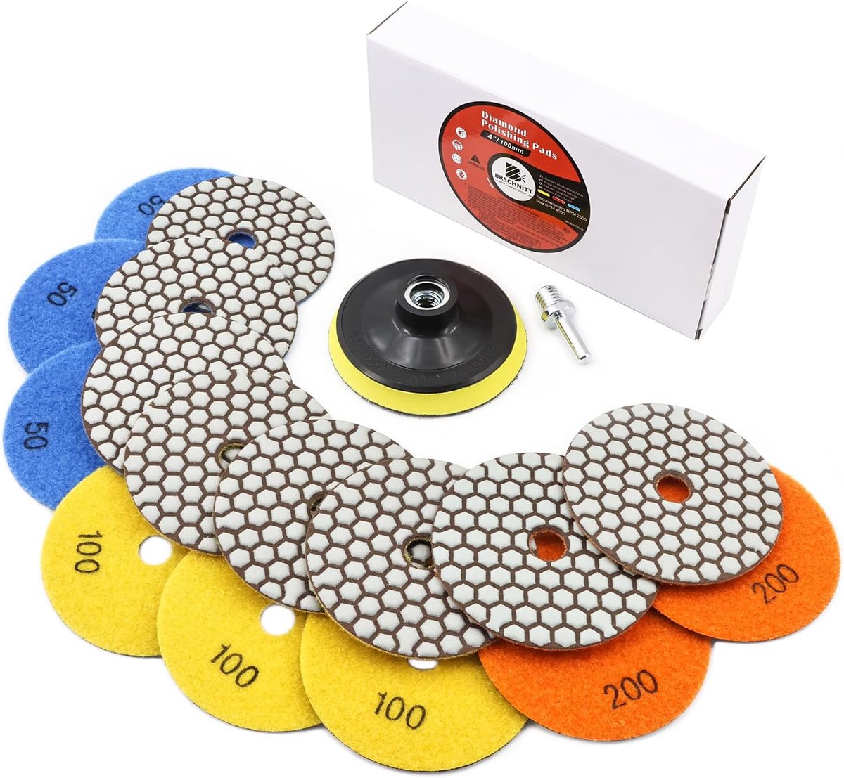 10.5 cm (10 cm) Dry Diamond Polishing Pads Set, 50 x 3 / 100 x 3 / 200 x 2 - ShopVlot