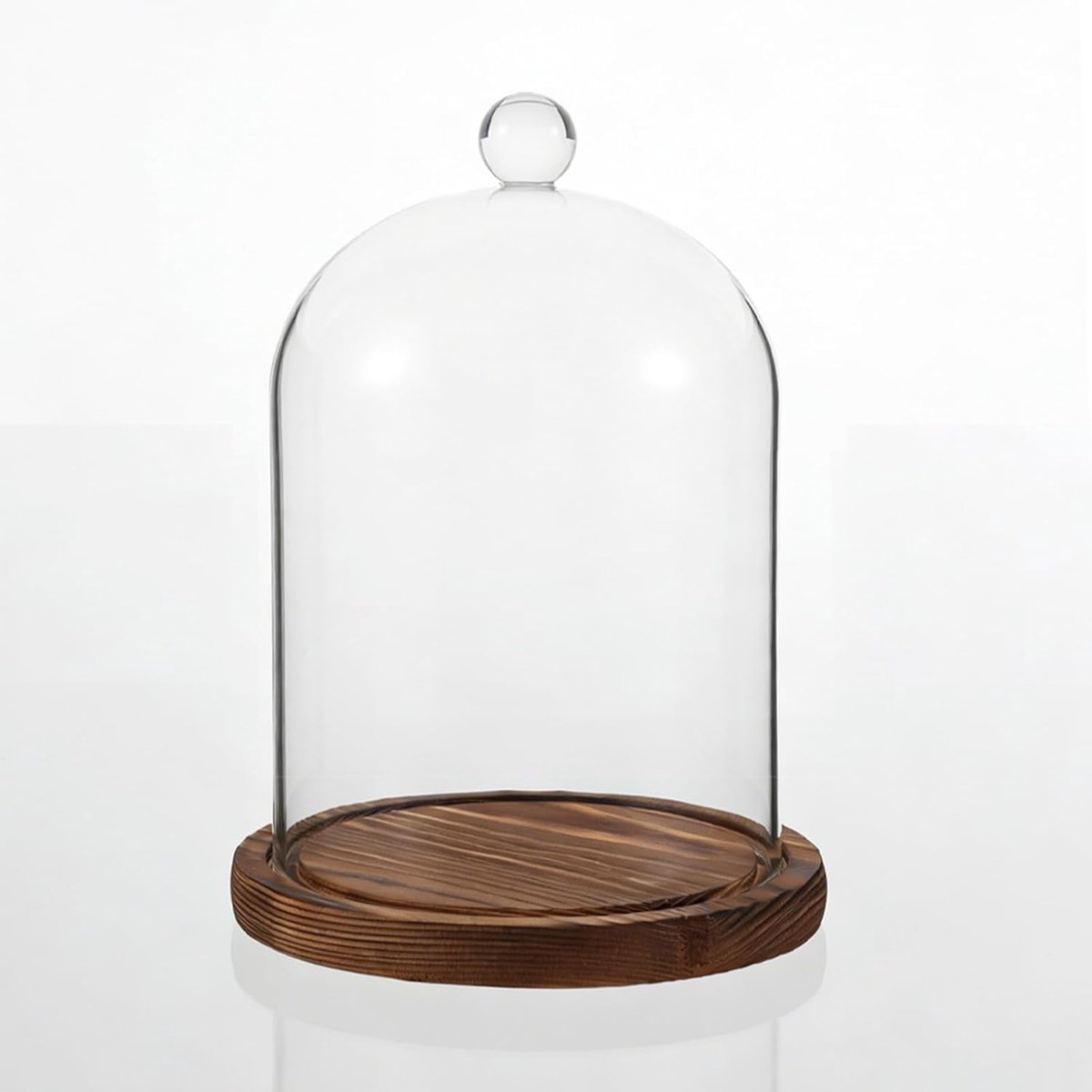 Glass bell with wooden base, robust decorative bell made of glass 12 x 16 cm, glass bell with wooden base for - ShopVlot