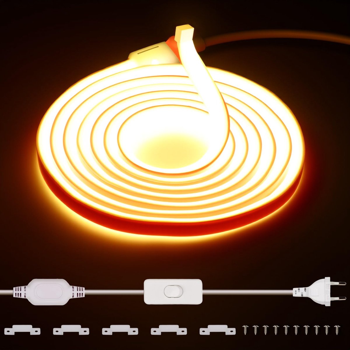 COB LED-strip 220V voor buitengebruik, waterdicht, 5 m, 288 LED's/m, Warm wit 3000K, zonder transformator, flexibel - ShopVlot