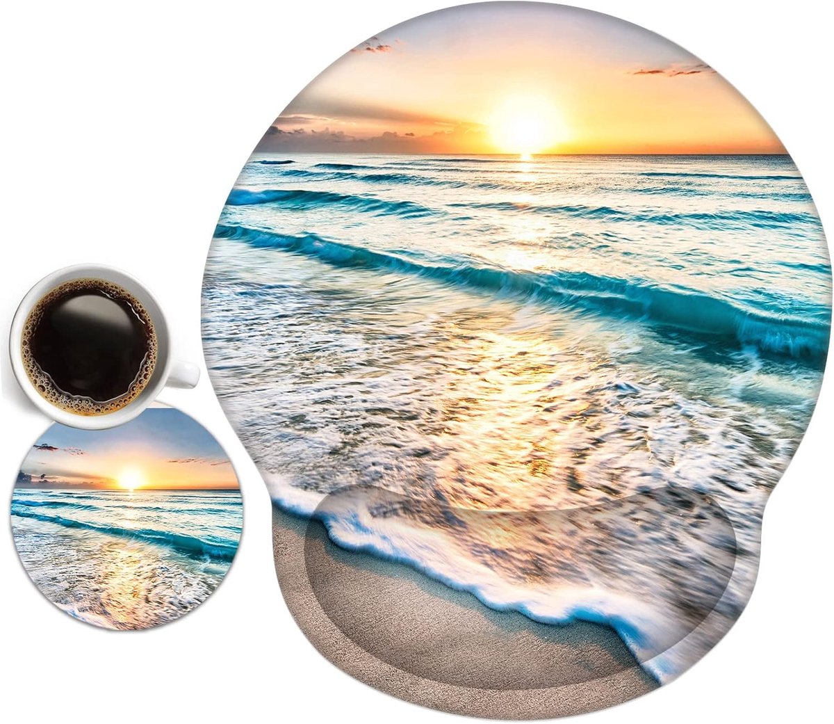 Mouse Pad, Mouse Pad with Hand Rest, Gel Pad, Ergonomic Mouse Pad with Coaster for Computer, Laptop (Sea & Beach) - ShopVlot